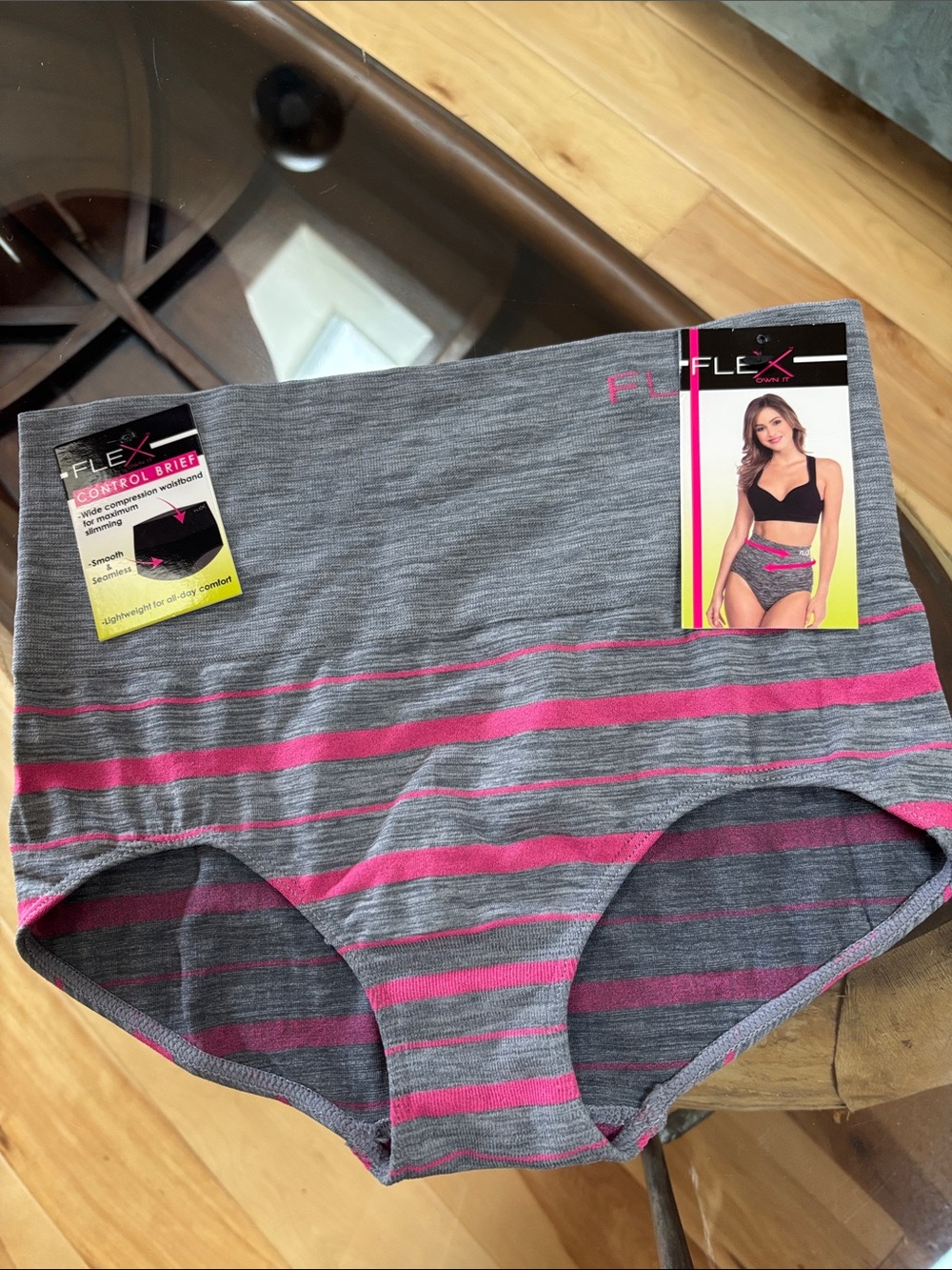 Flex Comfort High-Waist Control Brief - Gray & Pink